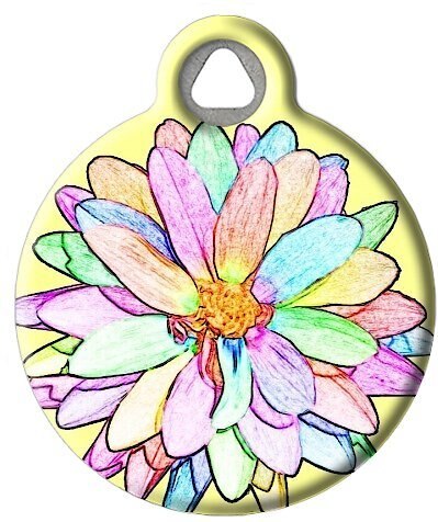 Dog Tag Art Sketched Flower Personalized Dog and Cat ID Tag