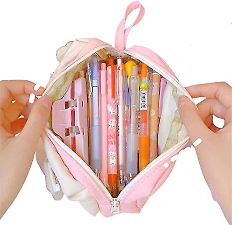 Kawaii Aesthetic Cute Pencil Case Bag With 3pcs Pins Large Capacity Stationery Pouch Box Holder Organizer Office College School Adults Students Teens