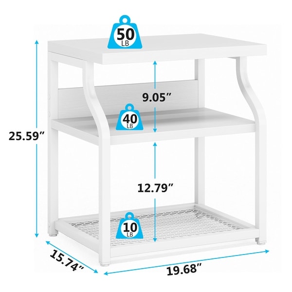 Side End Table ，Industrial 3-shelf Bedside Nightstands with Storage shelves for Small Space