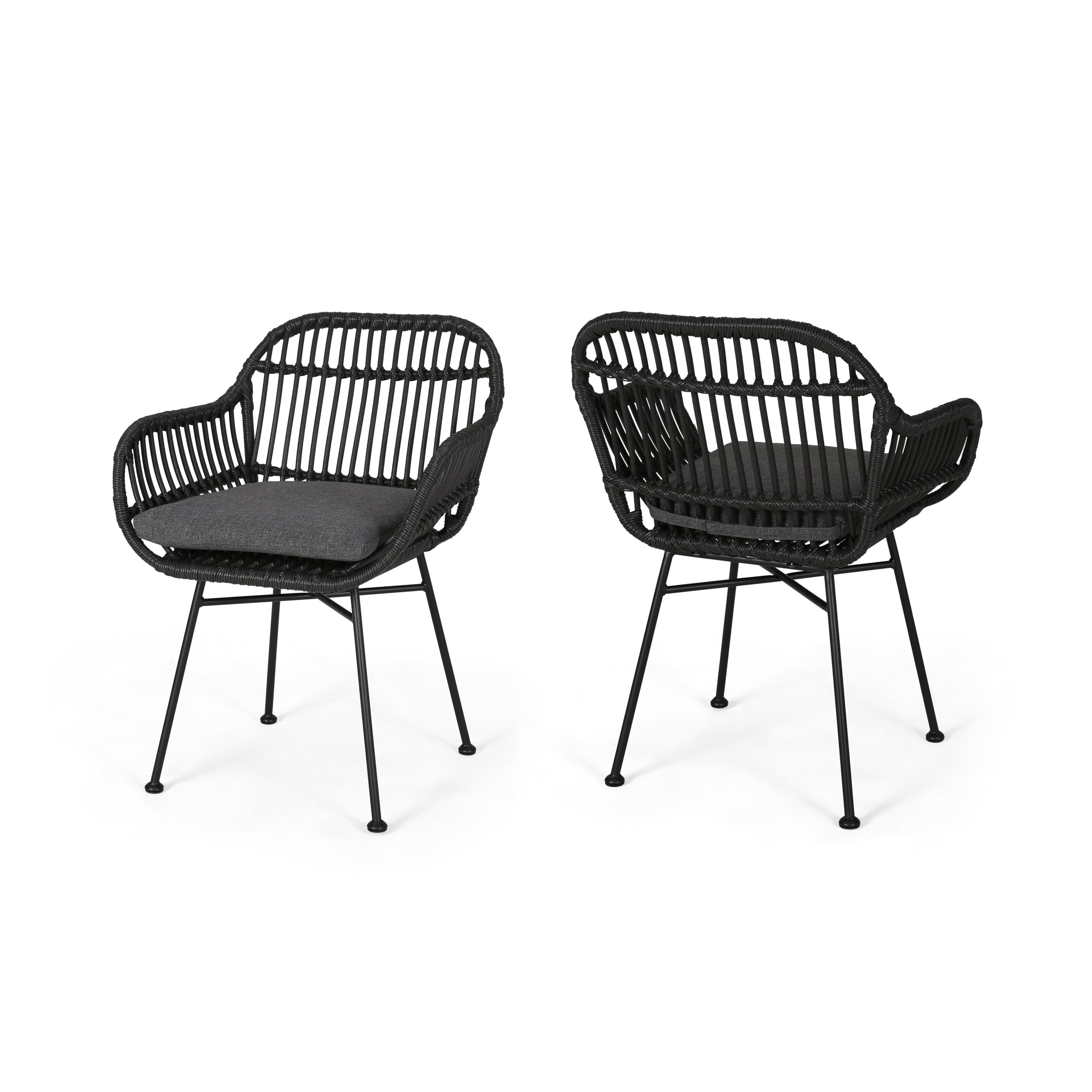 Rodney Outdoor Woven Faux Rattan Chairs with Cushions (Set of 2)