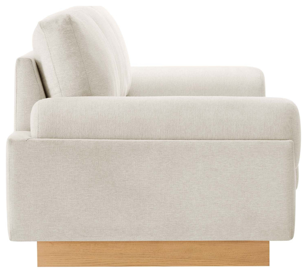 Modern Fabric Sofa with Wooden Plinth Base  Bolster Couch Ivory Fabric   Transitional   Sofas   by mod space furniture  Houzz