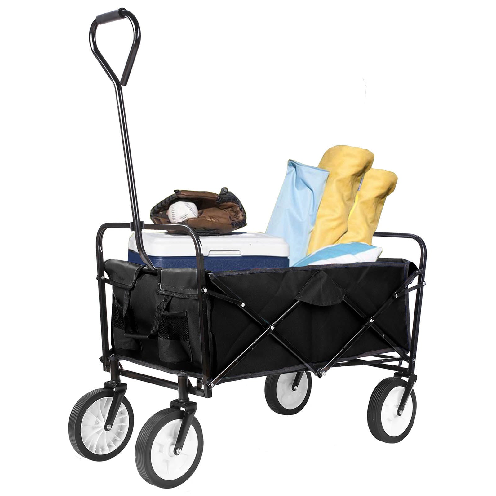 Arlopu Collapsible Utility Wagon Cart, Folding Grocery Cart, Heavy Duty Steel Wagon, Weight Capacity 150 lbs