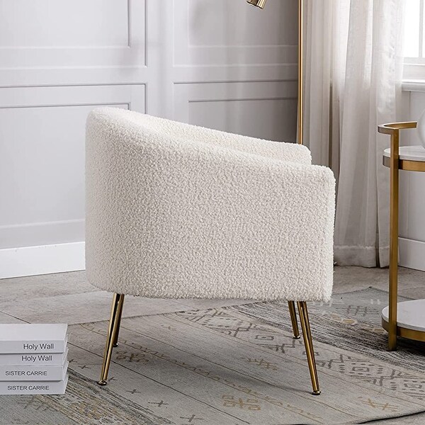 Modern Glam Upholstered Living Room Accent Barrel Chair with Golden Legs