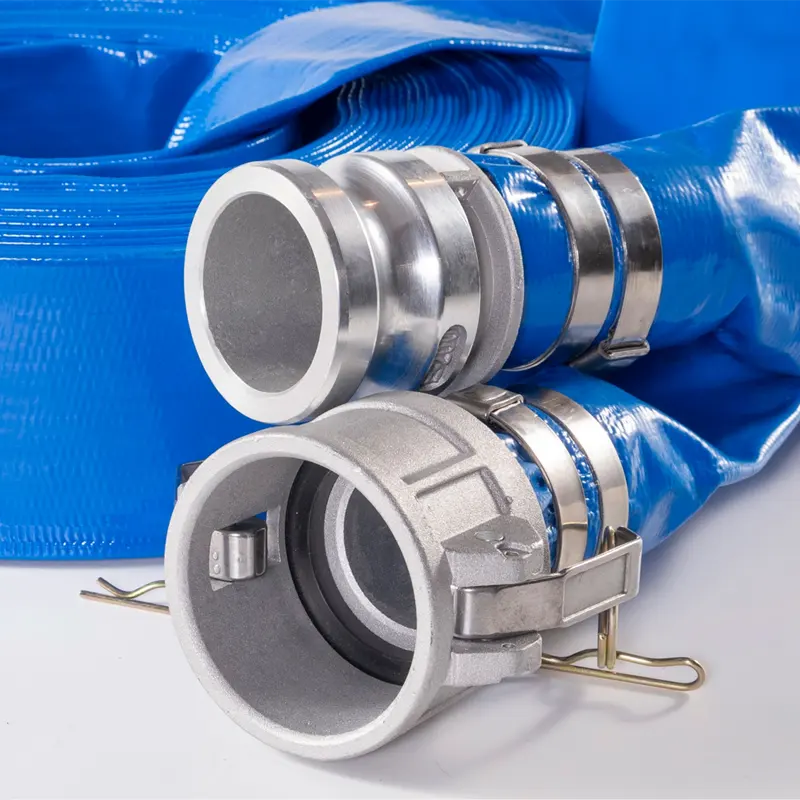 Agriculture Irrigation Flexible PVC Lay Flat Pump Water Discharge Hose With Aluminum Camlock Fittings