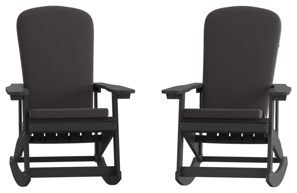 2 Pack Black Chairs  Gray Cushions   Transitional   Outdoor Rocking Chairs   by Kolibri Decor  Houzz