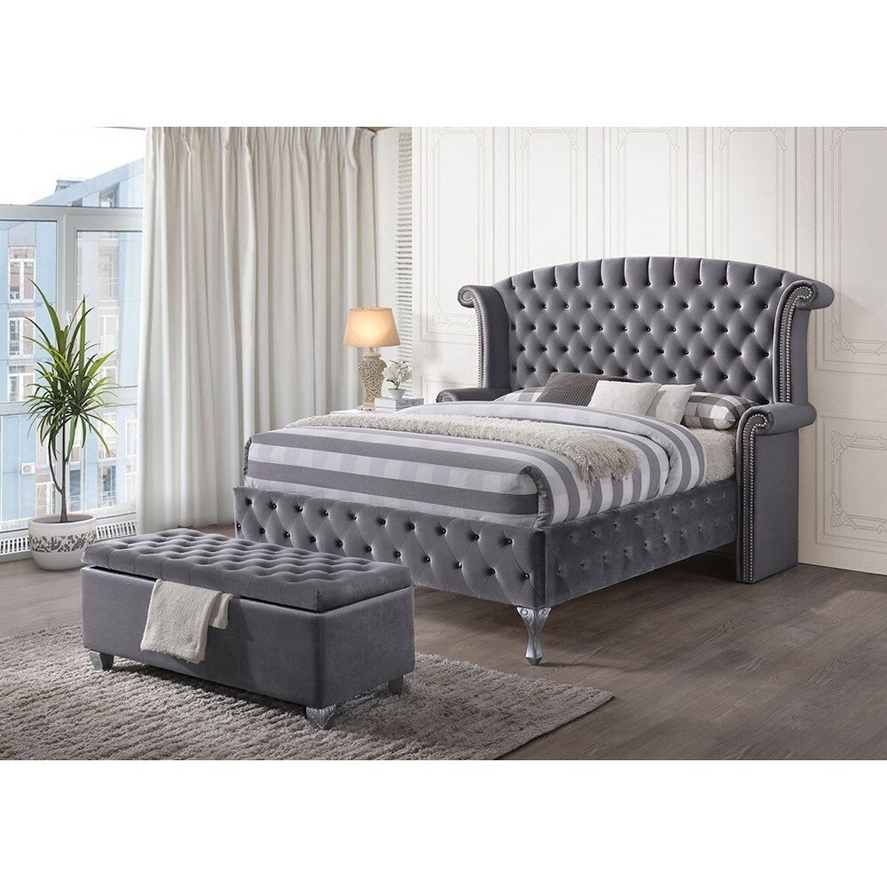 Acme Furniture Rebekah Bed  Gray Velvet