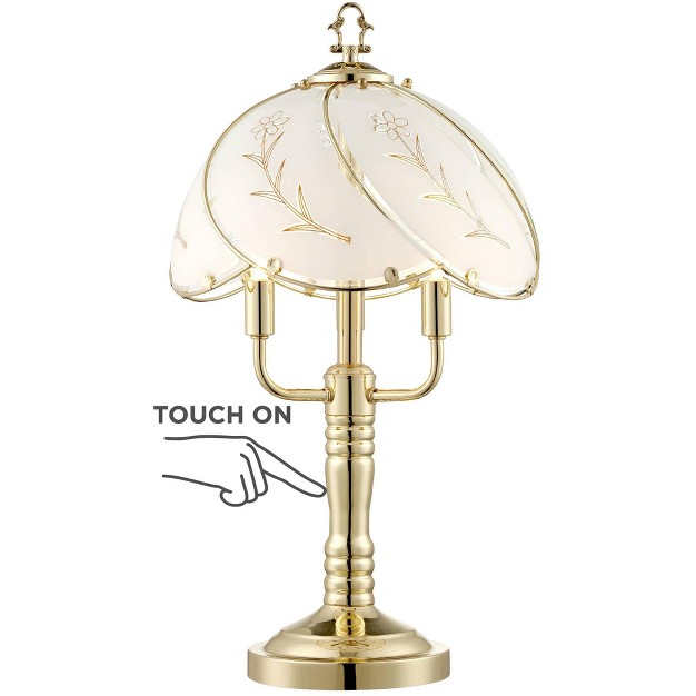 High Polished Brass Touch On Off Floral Glass Shade For Bedroom Living Room Bedside Office