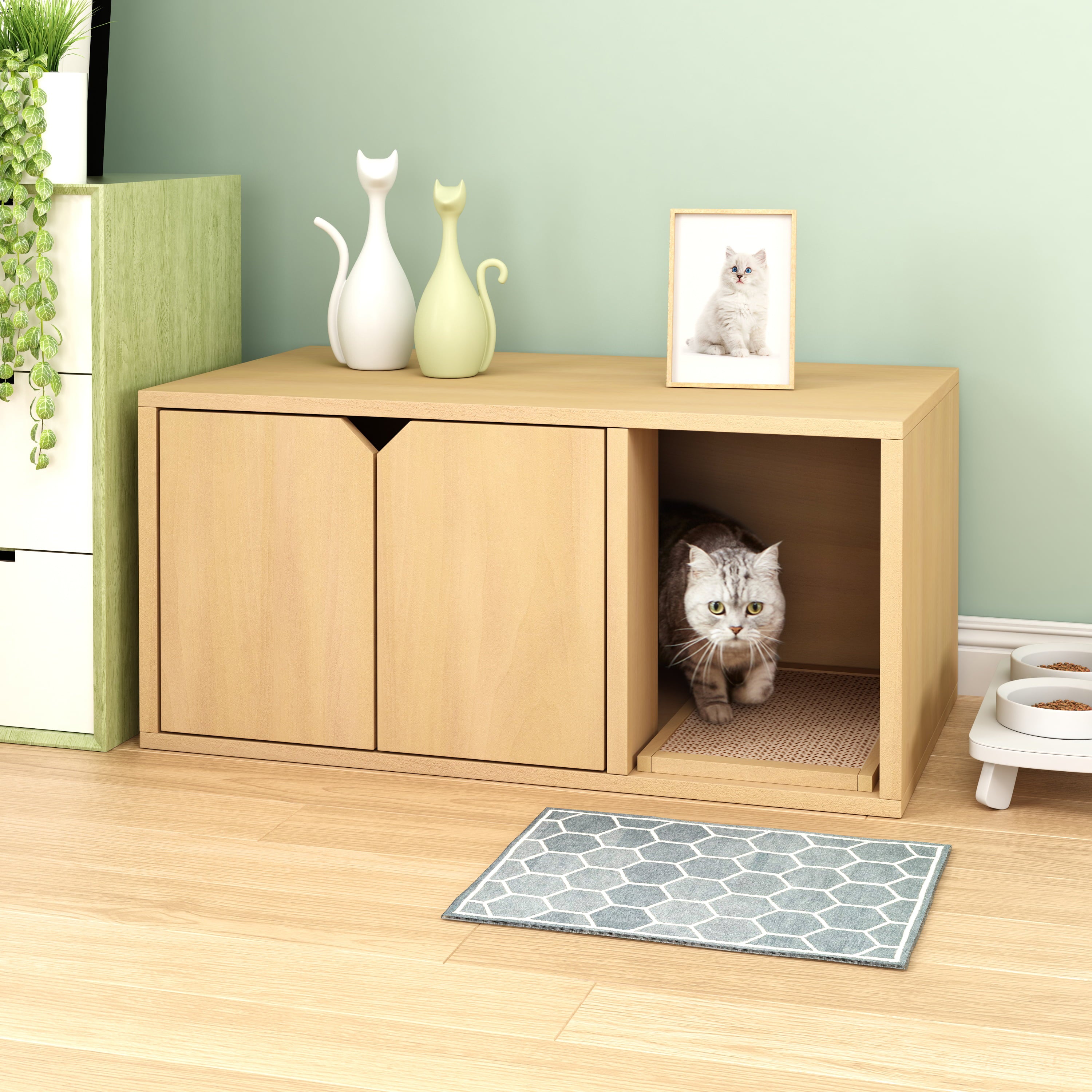 Way Basics Eco Cat Litter Box Enclosure Modern Cat Furniture， Natural