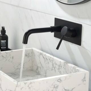 GIVING TREE Single Handle Wall Mounted Faucet with HotCold Indicators Included Valve Supply Lines in Matte Black RMHDFAUC0046