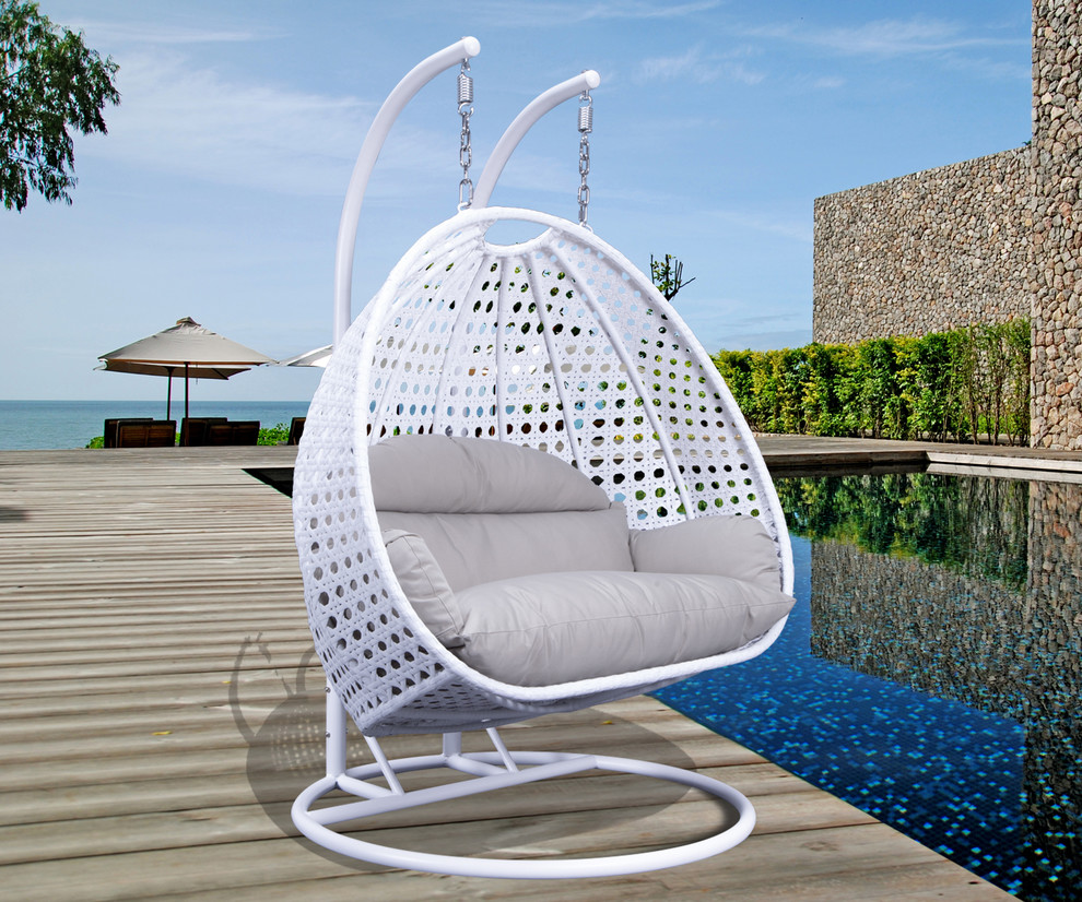 LeisureMod Modern 2 Person Wicker Double Hanging Egg Swing Chair   Midcentury   Hammocks And Swing Chairs   by LeisureMod  Houzz