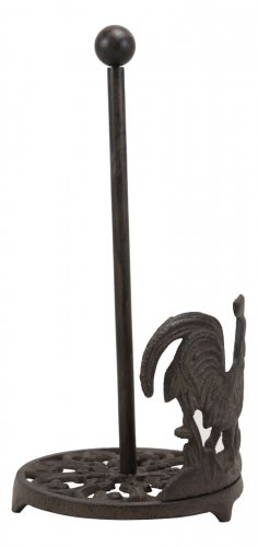 1 Cast Iron Rustic Rooster Chicken On Scroll Art Kitchen Paper Towel Holder Stand EBR02