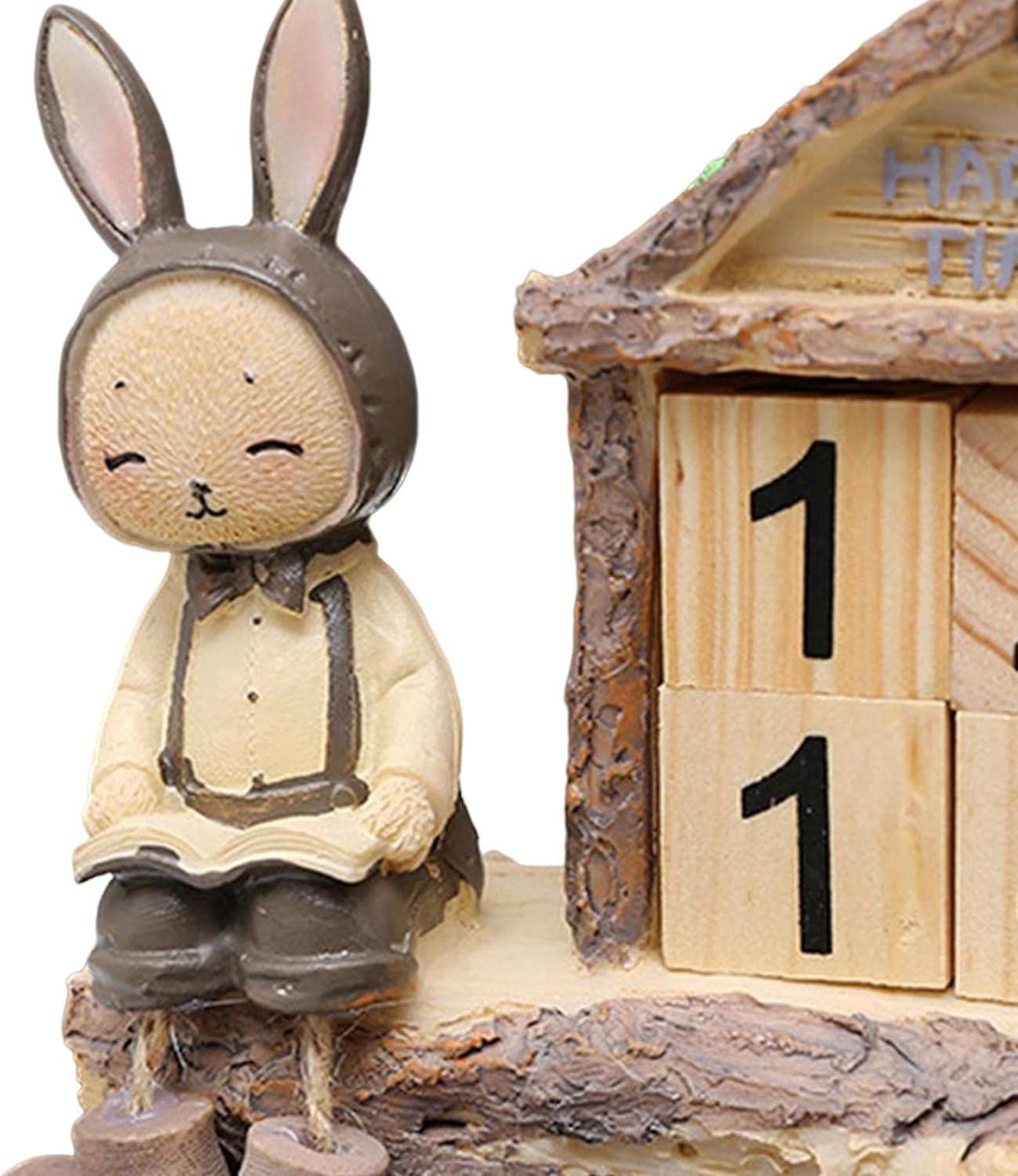 Wooden Daily Calendar， Rabbit Date Display， Reusable Desk Calendar Blocks For Cafe， Restaurant， Home Decor， Girl Dressed Up As A Rabbit-c