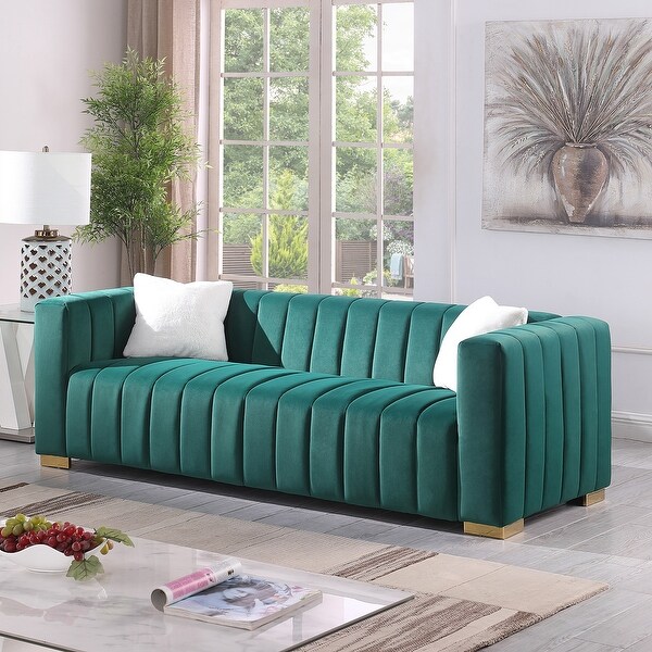 3-Seat Velvet Sofa with Pillows