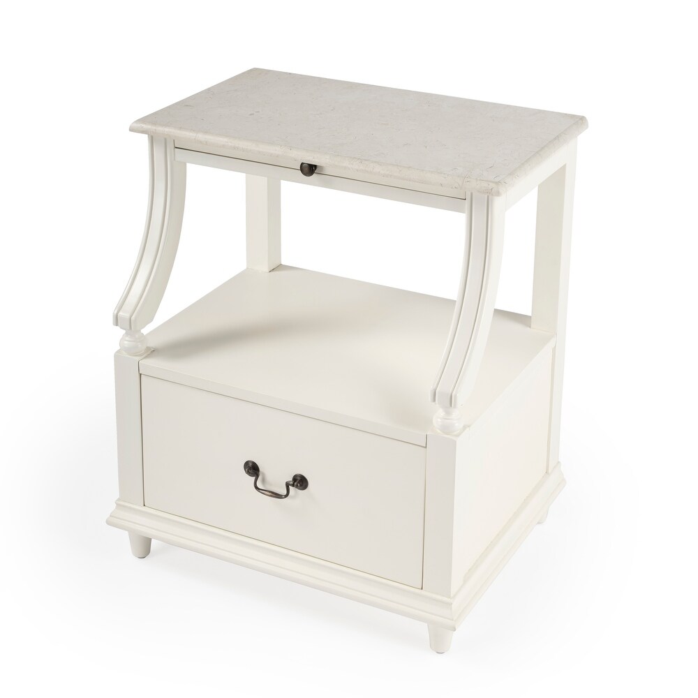 Mabel Genuine Marble and Wood 1 Drawer Nightstand