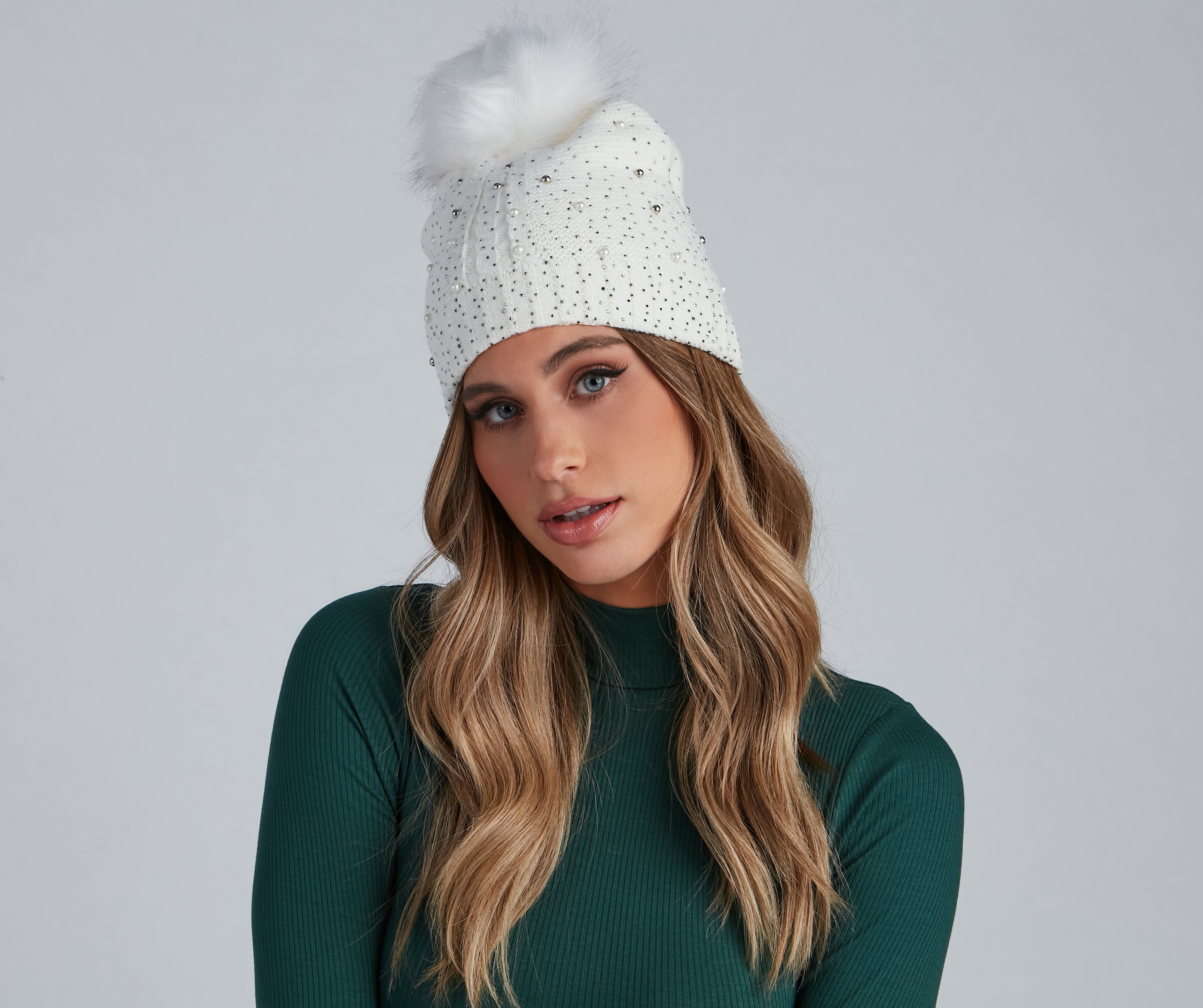 Rhinestone And Pearl Luxe Knit Beanie