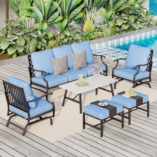 MAISON ARTS 6/7Piece Patio Conversation Sets，Sofa Set with 2/4 x Single Chairs，1 x 3seater Sofa and Coffee Table/Ottomans