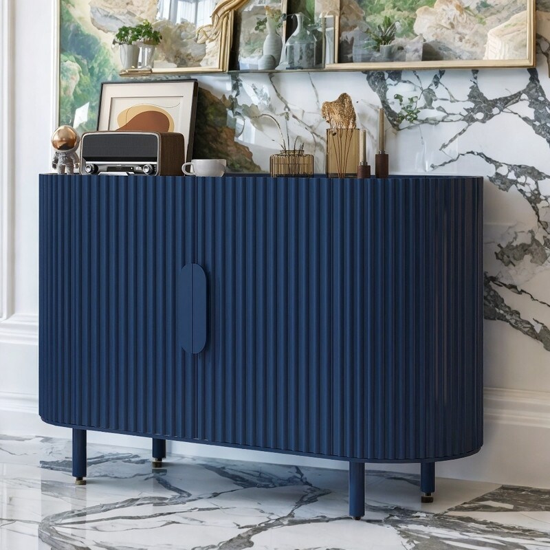 Modern Storage Cabinet Curved Design Sideboard with Adjustable Shelves  Suitable for Living Room Entrance  Blue