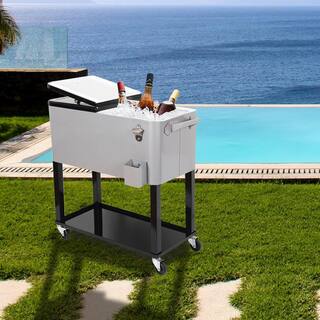 UPHA 80 Qt. Stainless Steel Rolling Patio Cooler with Wheels in Silver HD-COOLER-SILVE