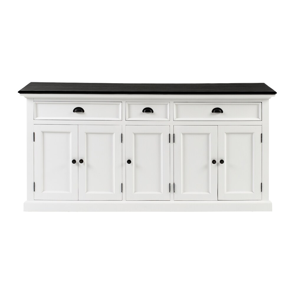 NovaSolo Halifax Contrast Farmhouse White   Black Buffet  Solid Mahogany Frame  70.87 x 19.69 x 33.46