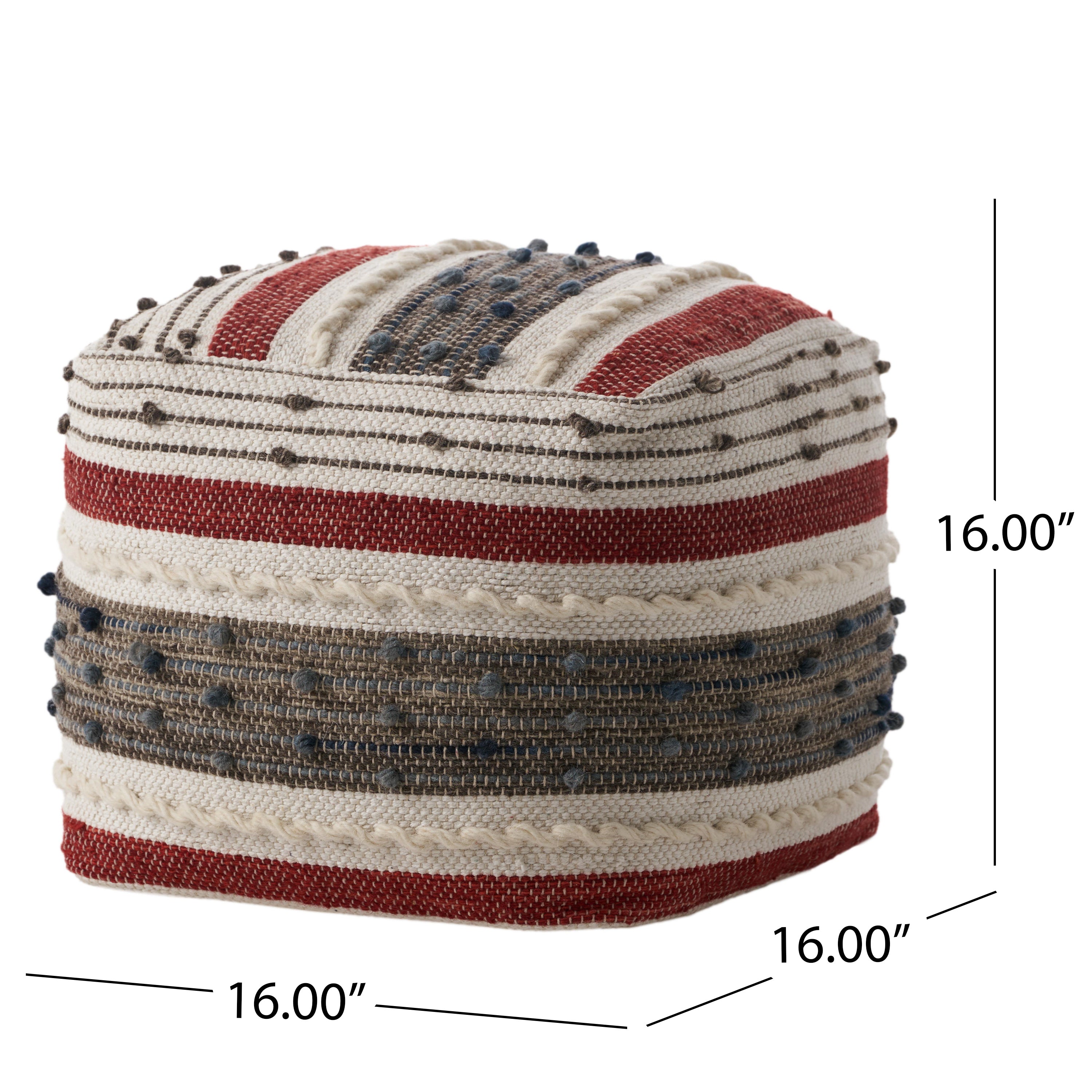 Aren Boho Wool and Cotton Ottoman Pouf