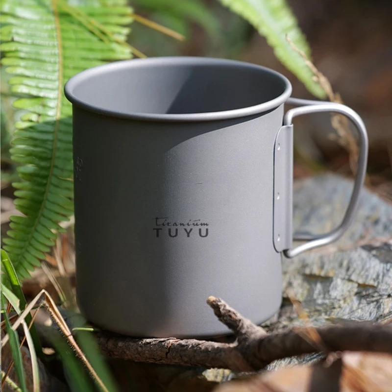 350ML Camping outdoor Pure Titanium cup travelling Ultra Light Mug food grade folding handle Titanium cup