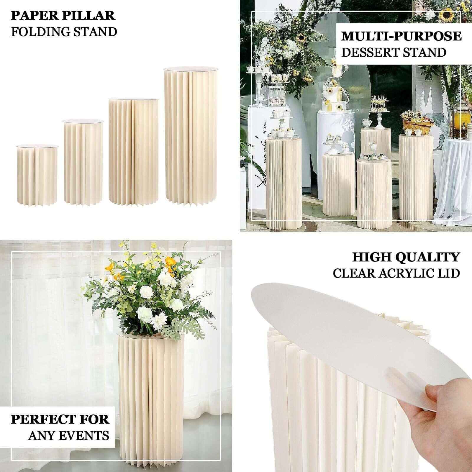 Ivory Cylinder Pillar Pedestal Stand, Display Column Stand With Top Plate 40