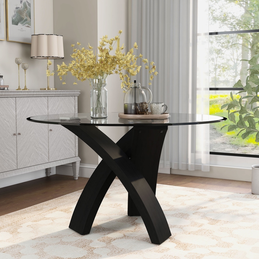 Furniture of America Zibo Contemporary 52 inch Glass Top Dining Table