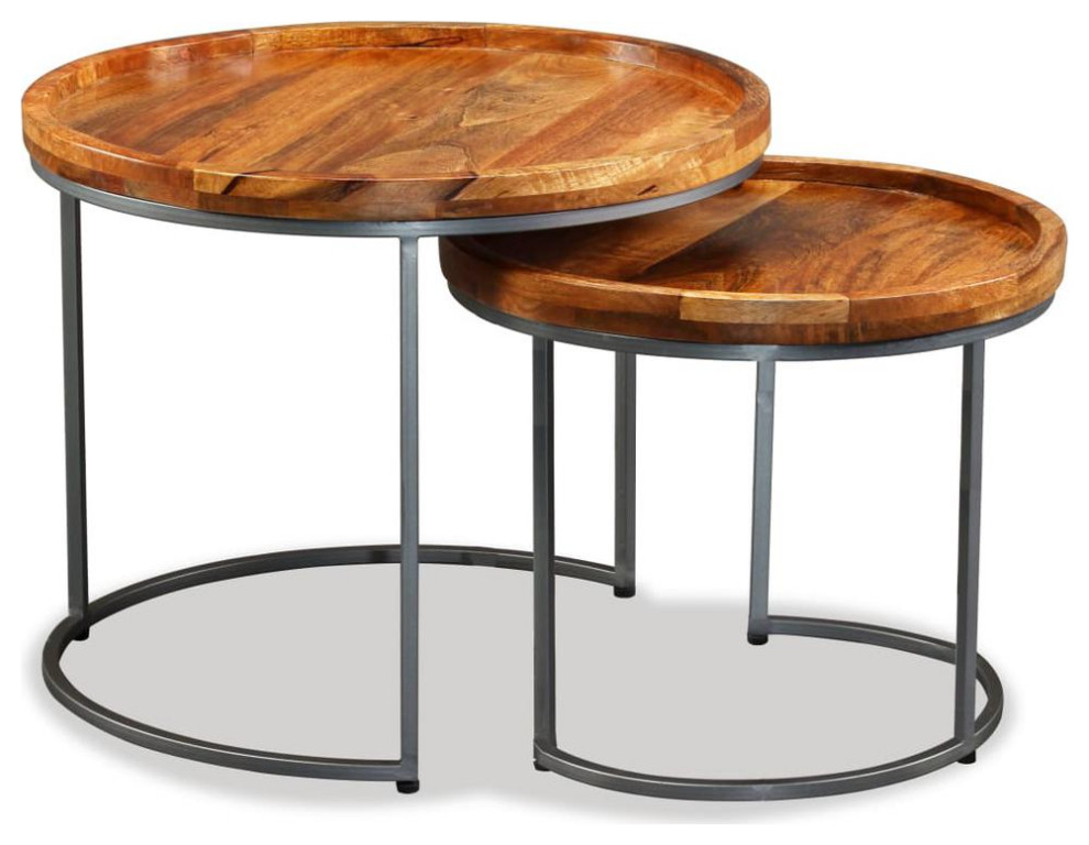 Vidaxl Side Table Set 2 Pieces Solid Mango Wood  244585   Industrial   Coffee Table Sets   by vidaXL LLC  Houzz