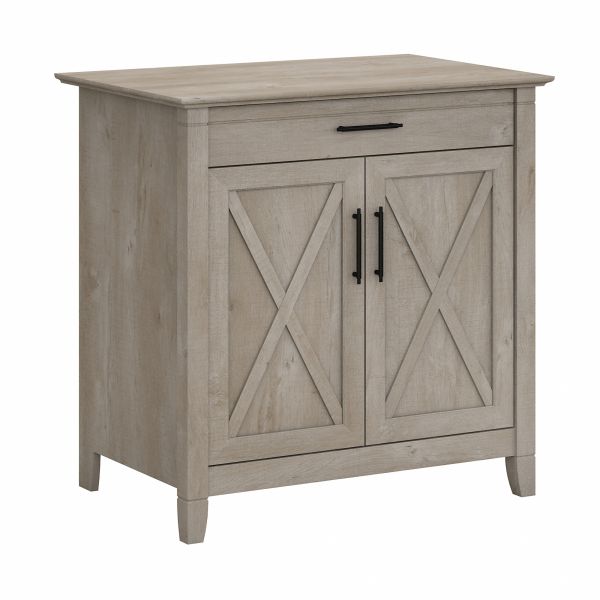 Bush Furniture Key West Secretary Desk with Keyboard Tray and Storage Cabinet in Washed Gray