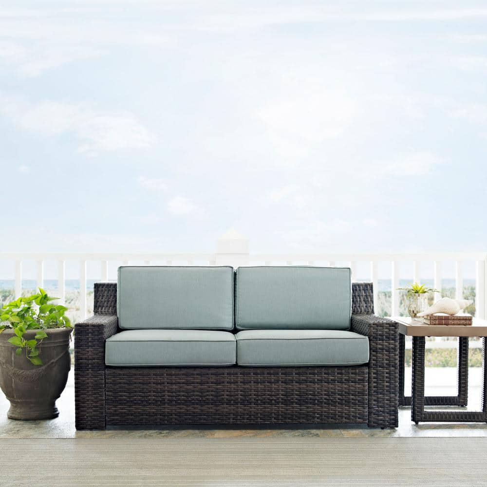 CROSLEY FURNITURE Beaufort 1Piece Wicker Outdoor Loveseat with Mist Cushions