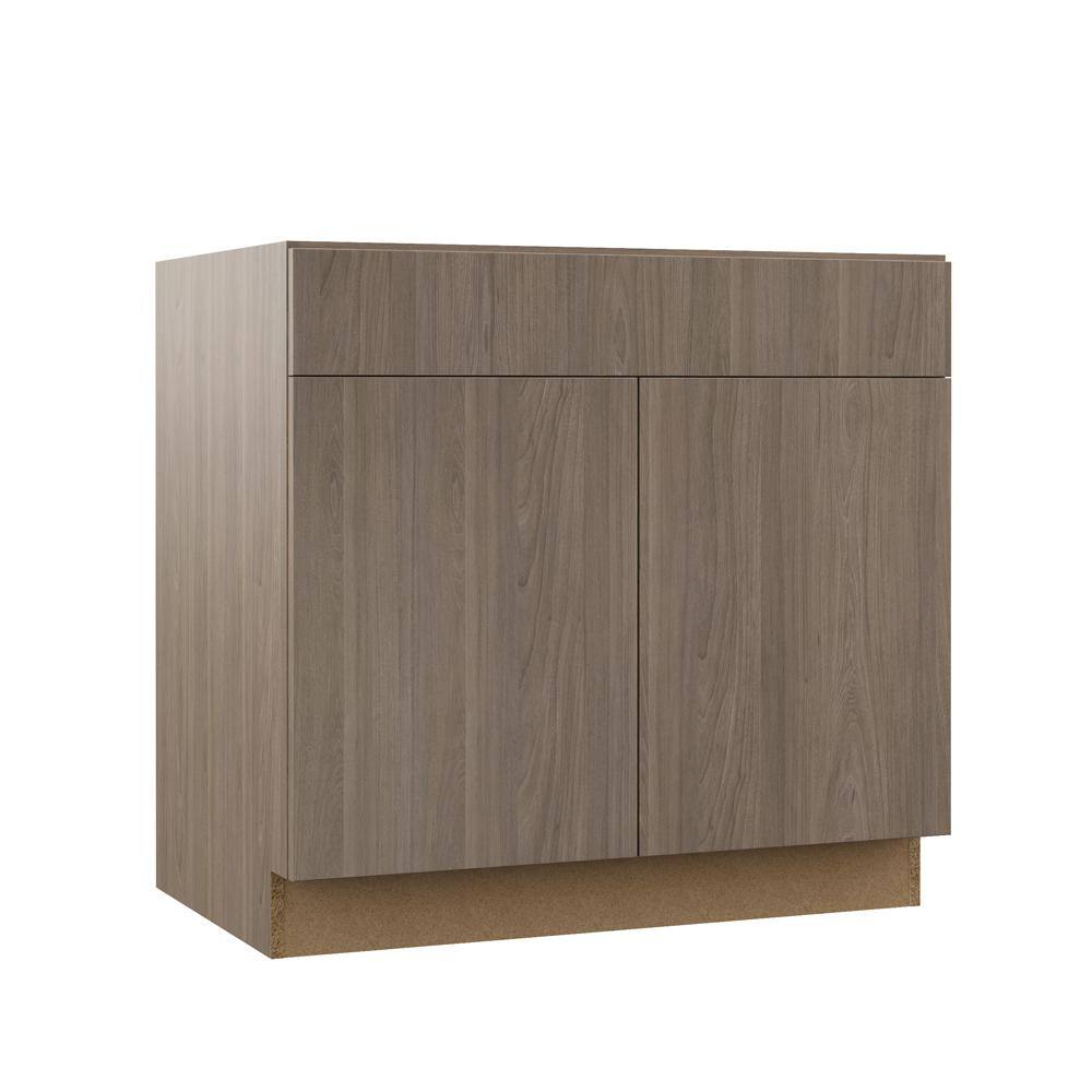 Hampton Bay Designer Series Edgeley Assembled 36x34.5x23.75 in. Sink Base Kitchen Cabinet in Driftwood BS36-EDDW