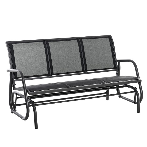 Outsunny Patio Glider Bench Outdoor Porch Glider Swing With 3 Seats Breathable Mesh Fabric Metal Frame