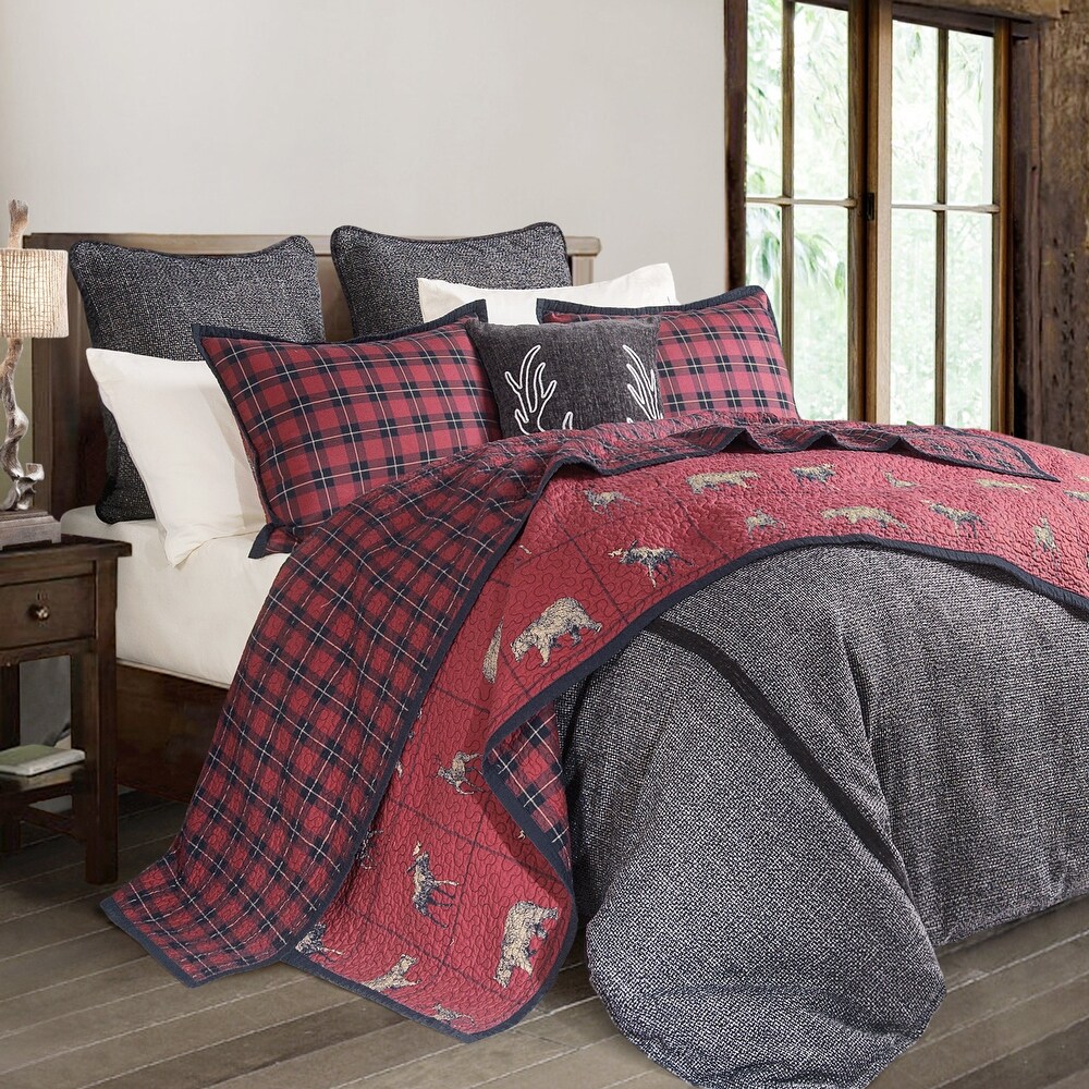 Paseo Road by HiEnd Accents Woodland Plaid Reversible Quilt Set  King  3PC