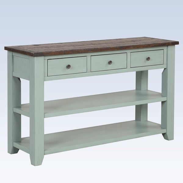 Modern Solid Pine Wood Top Console Table with Drawers and Shelves