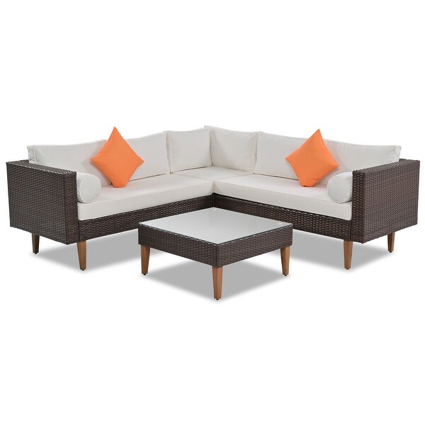 4 Pieces Outdoor Wicker L-shape Sofa Set Patio Furniture - Overstock - 37566442