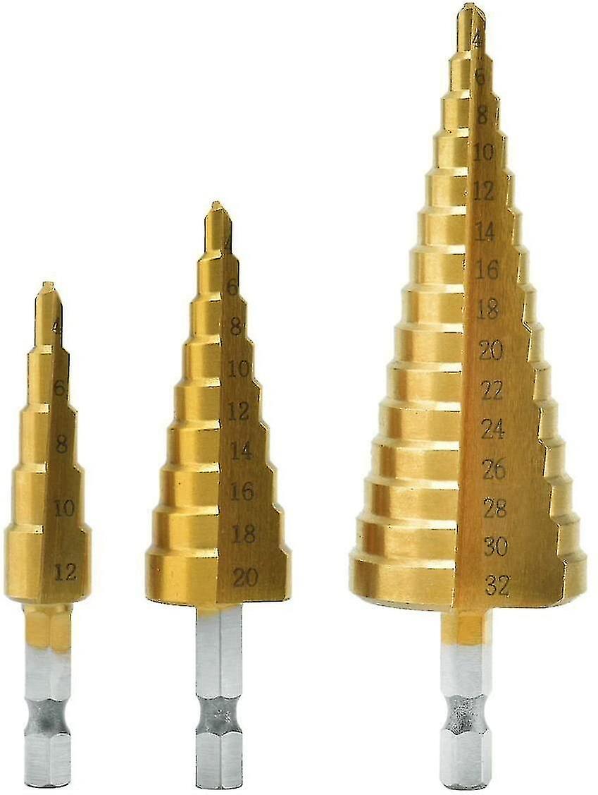 3pcs Hss Pagoda Drill Stepped Countersink Drill / 6 3 Parts Cone Drill Bit Hex Shank Titanium 412 / 420 / 432 Mm