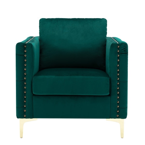 Velvet Armchair Tufted Button Accent Chair Club Chair with Steel Legs