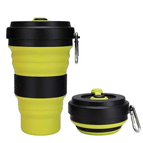 550ML Portable Reusable Eco Friendly folding collapsible camping silicone drinking coffee cup with Lids