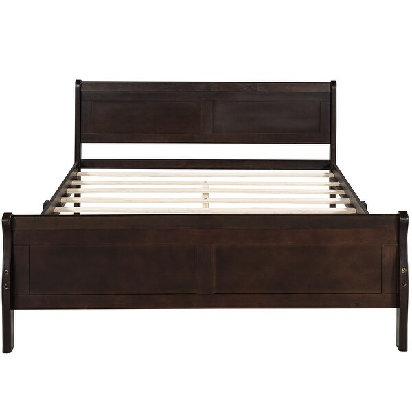 Full Wood Platform Sleigh Bed Frame with Headboard for Guest Living Room