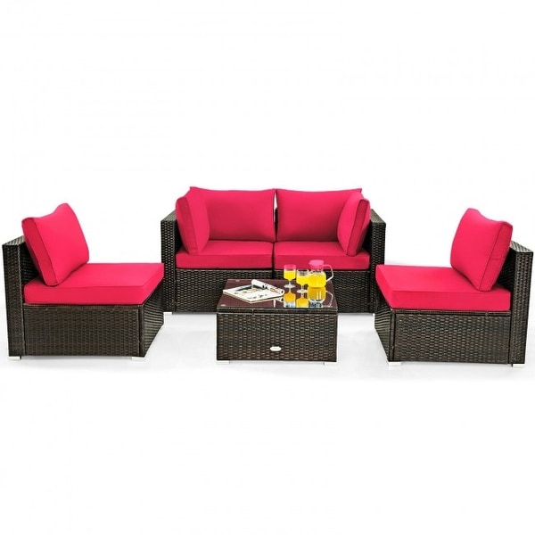 5Pcs Cushioned Patio Rattan Furniture Set