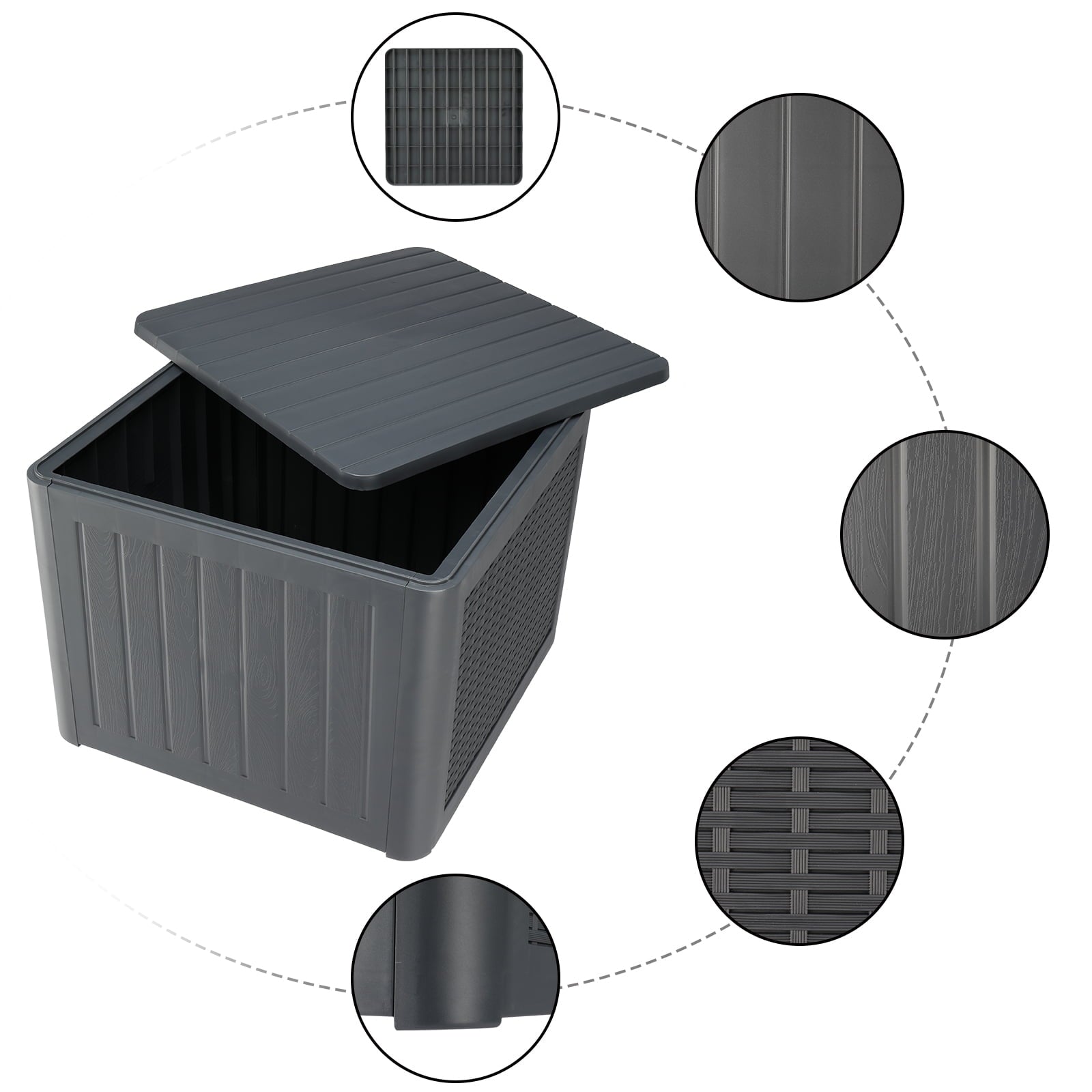 Seizeen Outdoor Storage Box, 36Gal Patio Deck Box for Outside Waterproof, Plastic Storage Stool Box for Tool Toy Garden Poolside, Gray Wood Grain & Rattan Surface