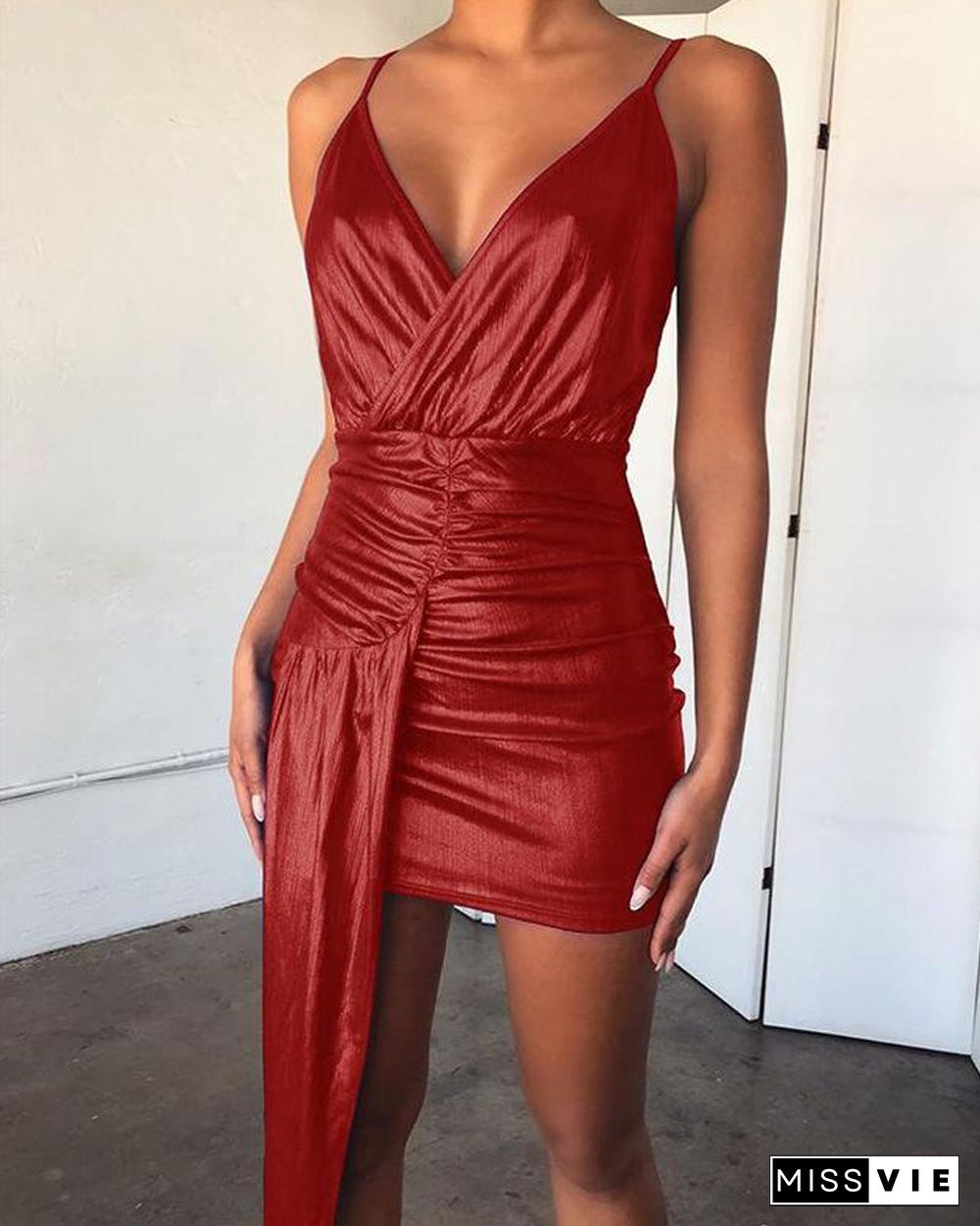 Spaghetti Strap Ruched Bodycon Dress