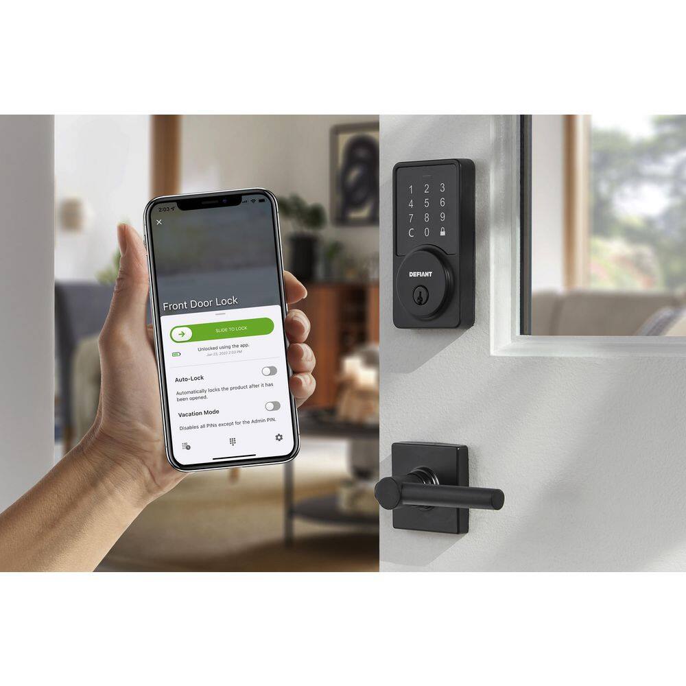 Defiant Square Matte Black Smart Wi-Fi Deadbolt Powered by Hubspace HSGC9X9D01AJ