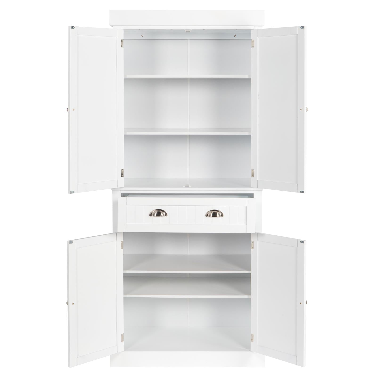 Ktaoxn 72 Kitchen Pantry Cabinet with Doors and Shelves and Single Drawer Double Door Storage Cabinet， White