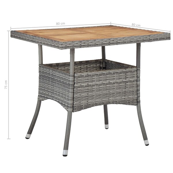 vidaXL Patio Dining Table Gray Poly Rattan and Solid Acacia Wood