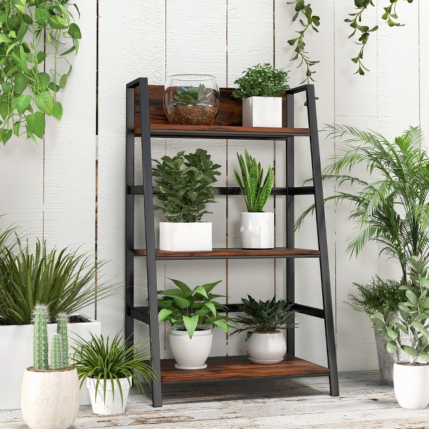 Costway 2pc 3 tier Ladder Bookshelf Industrial Storage Rack Bookcase Plant Display Shelf