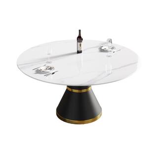 JE Home 59.05 in. White Modern Round Sintered Stone Dining Table with Carbon Stainless Steel Base (Seats 8) PVS-DT0141DW120