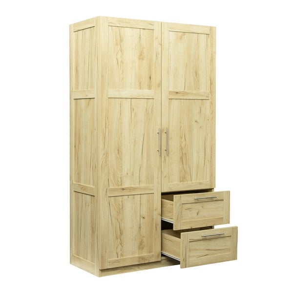 High Wardrobe and Kitchen Cabinet with 2 Doors， 2 Drawers and 5 Storage Spaces， Stability， Easy Assemble - - 37928491