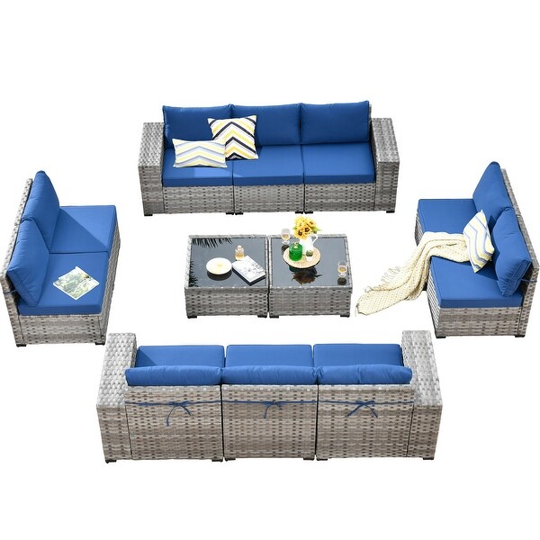 HOOOWOOO 12Piece Outdoor Patio Furniture Modular Wide Armrest Sectional Sofa Set