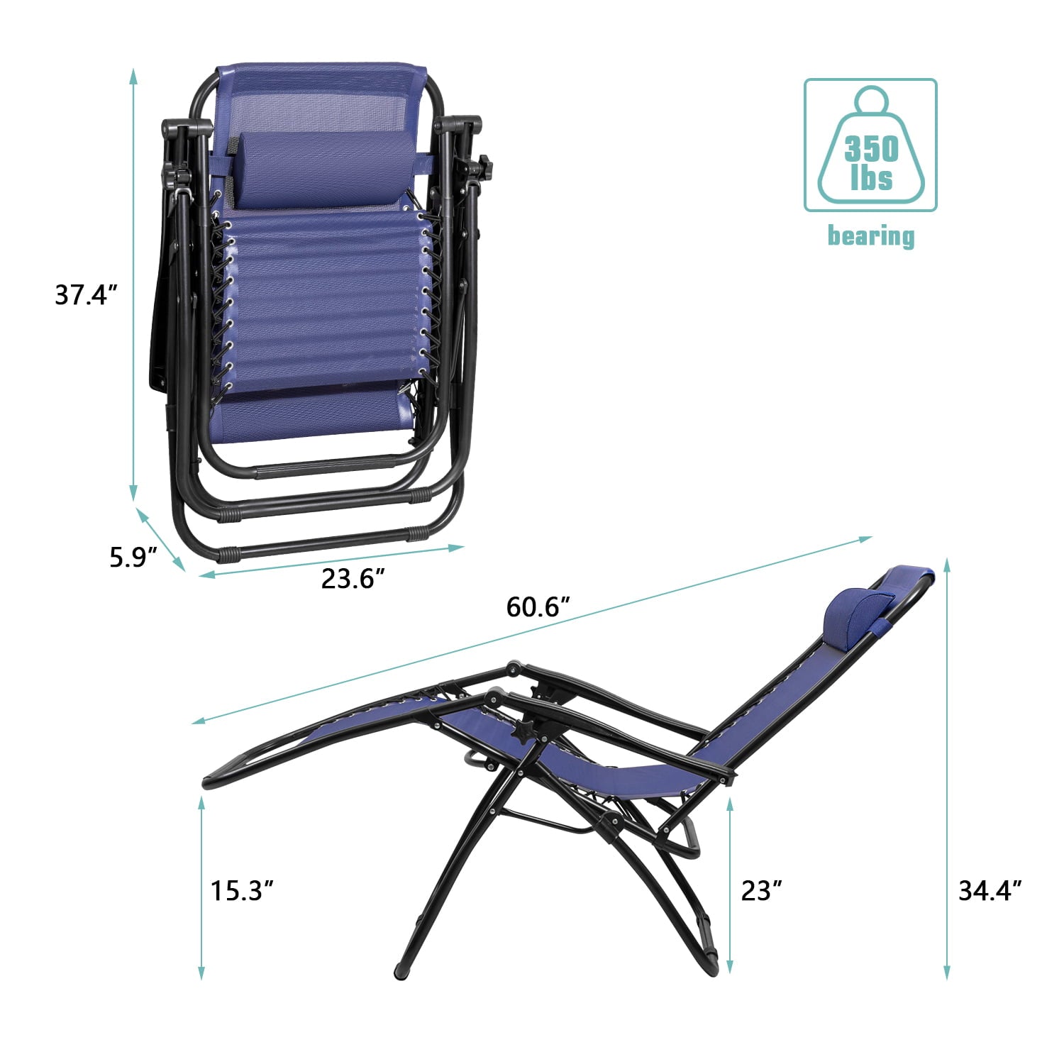 Vineego Zero Gravity Chair Set of 2 Camp Reclining Lounge Chairs Outdoor Lounge Patio Chair with Adjustable Pillow 2 Pack (Blue)